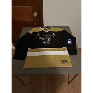 NBA ULTRA GAME CHICAGO BULLS BLACK+GOLD OVERSIZED HOCKEY STYLE JERSEY SZ S NWT